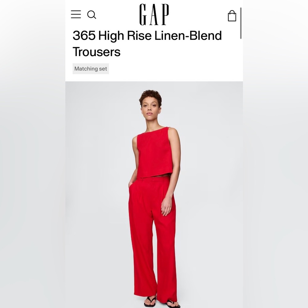 GAP 365 High Rise Linen-Blend Trousers - Red- Size 16 PETITE